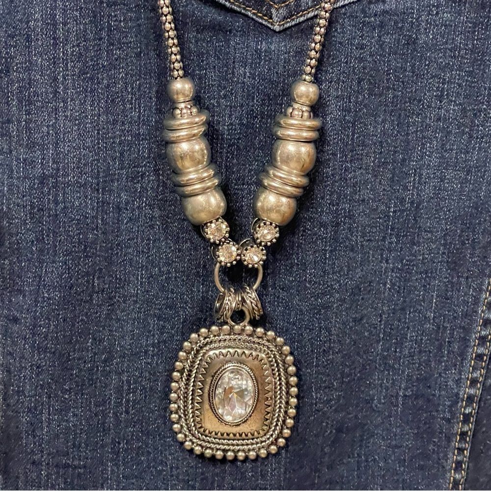 C1946 Chunky Large Silver Rhinestone Pendant Popc… - image 6